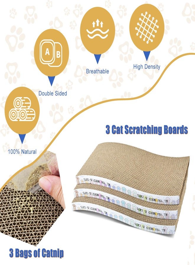 AccEncyc Cat Scratching Board 3 Pack Cat Scratching Pad with Catnip Double-Sided Pad with Premium Scratch Textures Design Curved Cat Scratchers for Indoor Cats to Rest Grind Claws and Play - Image 3